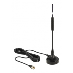 DAB+ antenn, F-kontakt hane, 0dBi, rundstrålande, 50 Ohm, magnetisk fot, 2m kabel, svart 12412