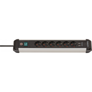 Premium-Alu-Line Extension Lead With USB-Charger 6-way 3mH05VV-F 3G1.5 1391030610
