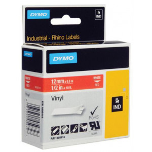 Rhino Professional, markable permanent vinyl tape, 12mm, white text on red tape, 5.5m 1805416