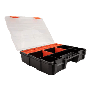 Sorting box with 21 compartments 290 x 220 x 60 mm orange / black 18416