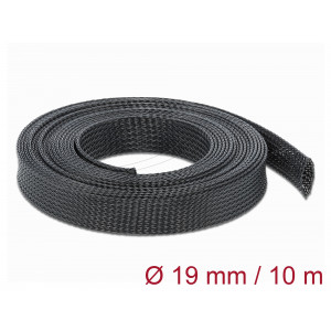 Braided Sleeving stretchable 10 m x 19 mm black 18903