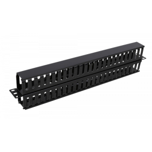 19" kabelhanterare, metall/plast, dubbelsidig fingerkanal, 1U, svart 19-21
