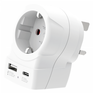 Europe to UK USB Country Travel Adapter and USB Charger in one The UK socket standard is used in over 50 destinations around the world. This Country Travel Adapter from SKROSS® provides a reliable and easy connection for devices with a Schuko or Euro plu