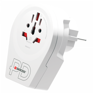World to Europe USB AC20PD Country Travel Adapter & Ultra Fast USB A and C PD Charger combined in one The Schuko socket standard is used in more than 90 destinations around the world. Our SKROSS® Country Travel Adapter World to Europe USB AC20PD provides 
