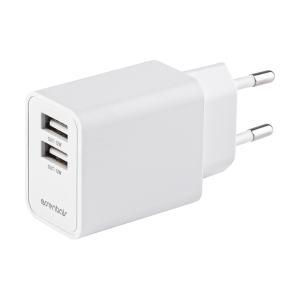 USB wall charger 2x USB-A, 2.4 A, total output 17 W, white 3052352