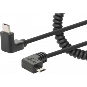 MH USB Type-C Male to Type Micro-B Male, 1 m Tangle-Resistant Curly Design, Angled Plugs, 356244