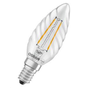 LED lamps, twisted, classic mini-candle shape | Professional LED lamps for line voltage | Nominal wattage: 1.8 W | Nominal voltage: 220…240 V | Color temperature: 2700 K | Luminous flux: 250 lm | Beam angle: 300 ° | Length (incl. round luminaires): 100.00