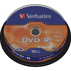 DVD-R, 16x, 4,7GB/120min, 10-pack spindel, AZO. 43523