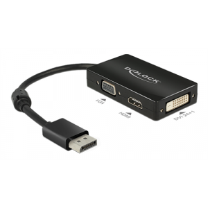 DisplayPort till HDMI/VGA/DVI adapter, stödjer 1920x1200 i 60Hz, ca 16cm, svart 62656