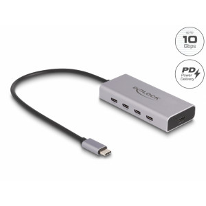USB 10 Gbps USBC Hub with 4 x USBC female + 1 x USBC PD 85 Watt with 30 cm cable 64235