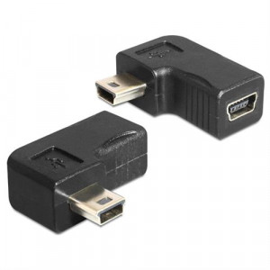 USB adapter, USB mini B 5-pin male to female 90° angled, black 65448