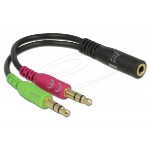 This adapter by Delock enables you to connect a headset with 3.5 mm stereo jack male connector with CTIA 4 pin pin assignment to your computer or notebook with two 3.5 mm 3 pin stereo jack female ports. 65459