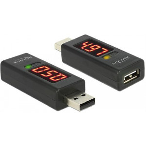 Adapter - Ampere- och voltmätare för USB-enheter, Typ A ha - Typ A ho, svart. 65569