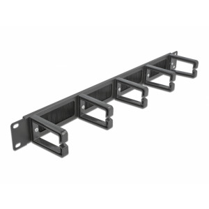 19″ Cable Management Brush Strip with 5 hooks 1U black 66490