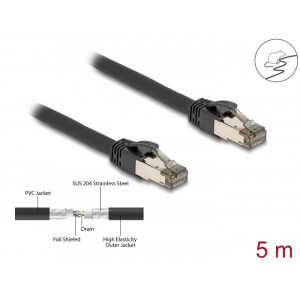 RJ45 Network Cable Cat.6A U/FTP ultra flexible with inner metal jacket 5 m black 80243