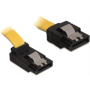 SATA-kabel, 6Gb/s, låsclip, vinklad(uppåt)-rak, 0,5m, gul. 82810