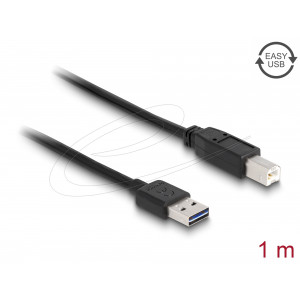 This cable by Delock with EASY-USB male can be plugged into the USB-A female port in both directions. Thus the male port can be used both-sided and make the plug in easily. 83358