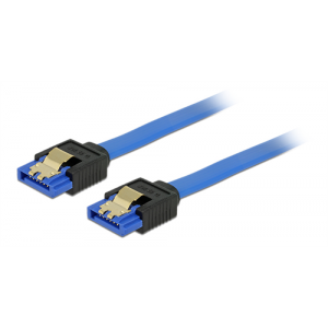 SATA-kabel, SATA hona - SATA hona, raka kontakter, 26 AWG, SATA 6Gb/s, låshake, 0,2m, blå 84977
