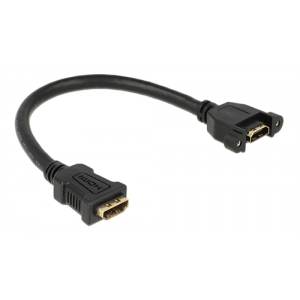 HDMI-kabel för panelmontage, HDMI High Speed med Ethernet, 2xHDMI 19-pin ho, 0,25m, svart 85100