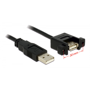 USB 2.0 kabel för panelmontage, ha - ho, 1m, svart 85106