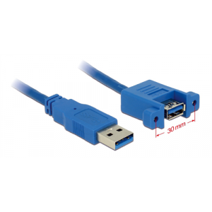 85112, USB-A 3. 0 hane > USB-A 3. 0 hona med panelmontering kabel, 1m, blue 85112