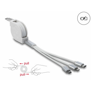 USB Type-C 3 in 1 Retractable Charging Cable for Lightning / Micro USB / USB Type-C white 85844