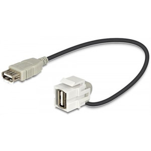 Keystone modul med kabel, USB 2. 0 Typ A ho - USB Typ A ha, 0,2m kabel, grå. 86327