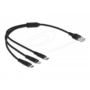 USB Charging Cable 3-in-1 A to Lightning/Micro-C 30 cm Black 87152
