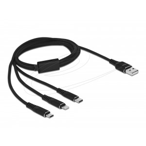 USB Charging Cable 3-in-1 A to Lightning/Micro-C 1 m Black 87155