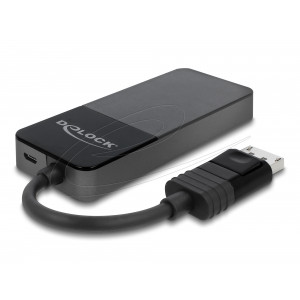 This splitter by Delock receives a DisplayPort signal from a PC or laptop and splits it to three connected displays. Thereby one DisplayPort connection can be used to operate three HDMI monitors.The product is a Multi-Stream Transport (MST) hub and suppor