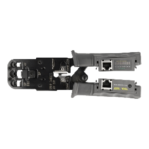 Crimp tool with stripper and network tester for 8P (RJ45), 6P (RJ12/11), 6P DEC or 4P 90511