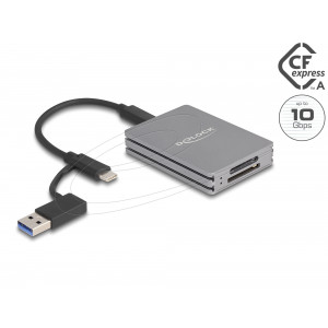 The card reader can be used for reading and writing of SD and CFexpress memory cards. The card reader can be connected to a PC or a mobile device via the USB interface.Due to the specially designed adapter, the Delock card reader can be quickly and easily
