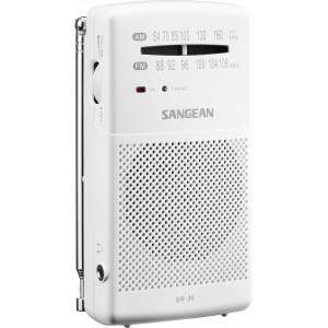 SR-35 White AM/FM Analog Pocket Radio with built-in speaker A500478
