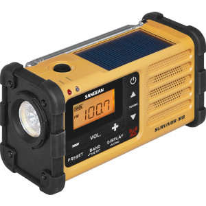 Reinforced in shock-resistant rubber on all 4 corners, the MMR-88 is built like a tank. Equipped with a solar panel as well as a dynamo hand crank generator, the radio can power itself up without relying on a wall charger.There's also a triple LED light w