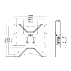 Kompakt tiltbart väggfäste i låg profil, 23"-42", 25 kg, svart ARM-0103