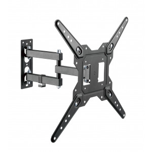 This Full-Motion TV Wall Mount accommodates most 23"-55" flat-panel TVs up to 30kg. Its full-motion capabilities allow a ＋3°～-10° tilting and a +90°~-90° swiveling of your TV, which maximizes the flexibility for easy viewing from different angles in the r
