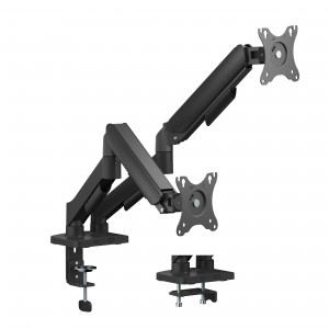 This mechanical spring dual monitor arms features tree-axis rotation, adjustable spring wright and bulti-in cable management. Suitable for screens from 27-32". ARM-1300-B