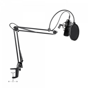 USB Podcasting Microphone Kit, 16mm mikrofon, arm med fäste, filter, svart AU-A04