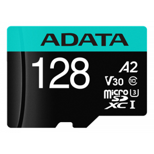 128 GB Premier Pro microSDXC/SDHC minneskort med SD-adapter,UHS-I U3, Class 10 (V30S) AUSDX128GUI3V30SA2-RA1