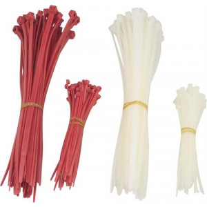 Buntband, 100mm & 200mm, 200-pack, röd/vit BB-200
