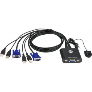 KVM-switch, 1 konsol styr 2 datorer, HD15/USB, med kablar, 0,9m. CS22U-AT