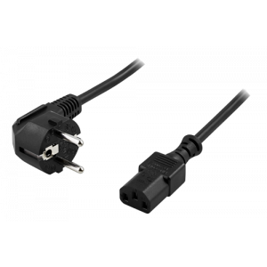 Jordad LSZH apparatkabel, 2m, vinklad CEE 7/7 till rak IEC 60320 C13, max 250V/10A, svart DEL-109-LSZH