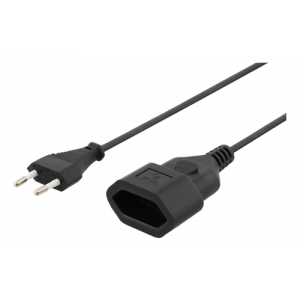 Ojordad apparatkabel, CEE 7/16 till IEC 60906-1, 1m, svart DEL-109AC