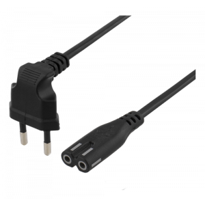 Ojordad apparatkabel, vinklad CEE 7/16, IEC60320 C7, 3m, svart DEL-109BF