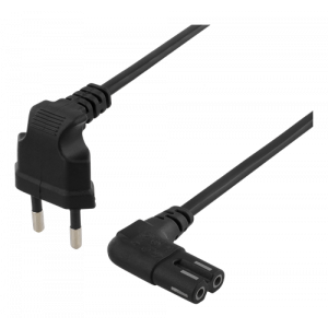 DELTACO ojordad apparatkabel , 3m, vinklad CEE 7/16 till vinklad IEC 60320 C7, Max 250V 2,5A, svart