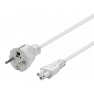 Apparatkabel, jordad, rak CEE 7/7 - rak IEC C5, 1m,3X0.75mm2, vit DEL-109CV
