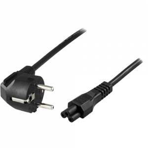 Jordad LSZH apparatkabel, 2m, vinklad CEE 7/7 till rak IEC 60320 C5, max 250V/10A, svart DEL-109NA-LSZH
