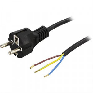 Apparatkabel, jord, CEE 7/7 öppen ände, 10 A / 250 V, 2 m DEL-109R