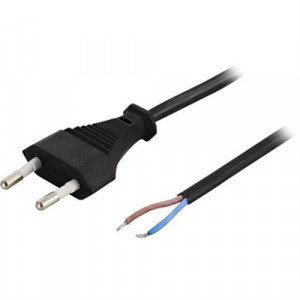 Enhetskabel, ojordad, CEE 7/16 öppen ände, 2,5 A / 250 V, 2m, svart DEL-109U