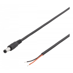 5,5 mm DC till öppen ände, 2m, 20AWG, svart DEL-109UB